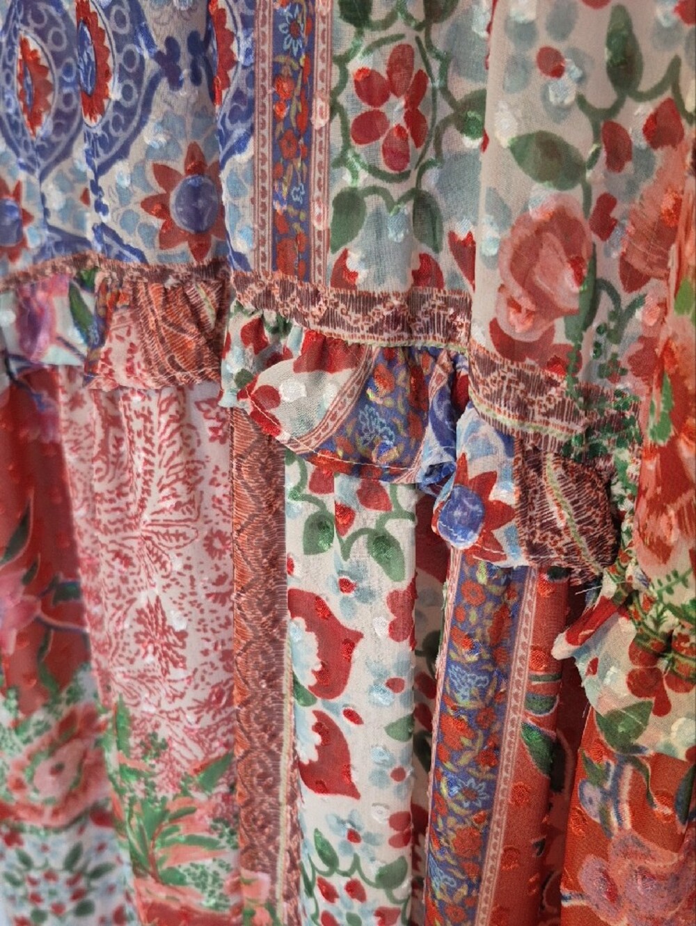NWT Zara Floral Patchwork Boho Maxi D Multicolor V-Neck Tiered Dress - M - Picture 8 of 14